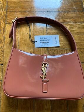 Saint Laurent Coral Patent Leather Shoulder Bag with Gold YSL Emblem